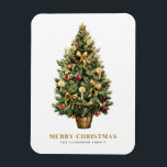 Magnet Flexible Aquarelle Vintage Noël Arbre Joyeux Noël<br><div class="desc">Joyeux Noël | Envoyez vos voeux de Noël à votre famille et à vos amis avec cet aimant de Noël personnalisable. Il dispose d'un arbre de Noël aquarelle avec des ornements festifs en rouge et or. Personnalisez en ajoutant vos propres détails. Cet aimant vintage de Noël est disponible sur d'autres...</div>