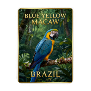 Magnet Flexible 🦜 Ara bleu et jaune de la forêt tropicale brésili