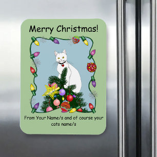 Magnet Flexible Arbre de Noël drôle et festif Chat blanc drôle Ver