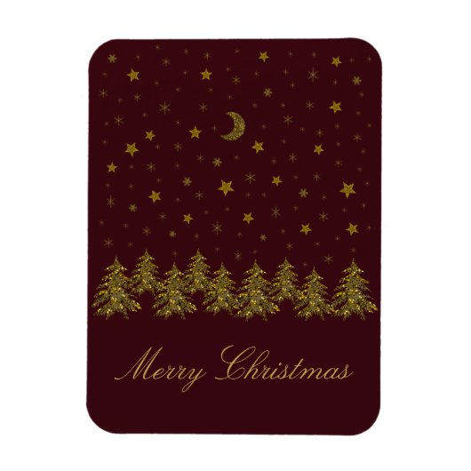 Magnet Flexible Arbre de Noël en or brillant, lune, étoiles sur ro (Vertical)