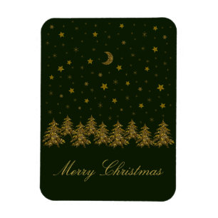 Magnet Flexible Arbre de Noël en or brillant, lune, étoiles sur ve