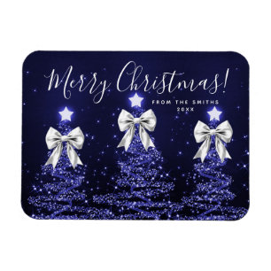 Magnet Flexible Arbres de Noël bleu marine argentés de fêtes éléga