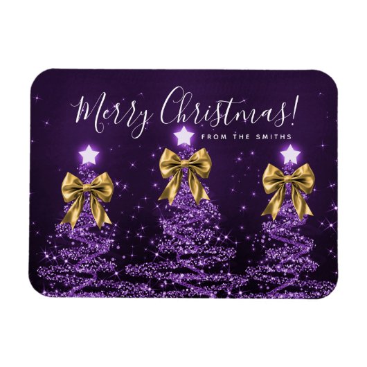 Magnet Flexible Arbres de Noël violets de vacances salutation Or (Horizontal)