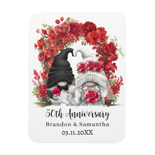Magnet Flexible Arc floral rouge Gnome 50e anniversaire de Mariage (Vertical)