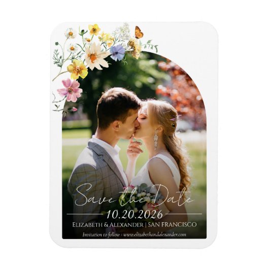 Magnet Flexible Arch fleur sauvage | Photo Boho Enregistrer la dat (Vertical)