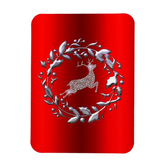 Magnet Flexible Argent Reindeer à Noël rouge (Vertical)
