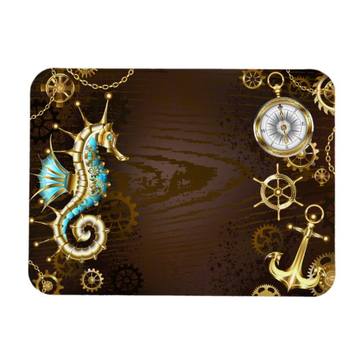 Magnet Flexible Arrière - plan en bois avec cheval de mer mécaniqu (Horizontal)