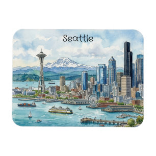 Magnet Flexible Art de l'aquarelle de Seattle Washington Voyage Sk