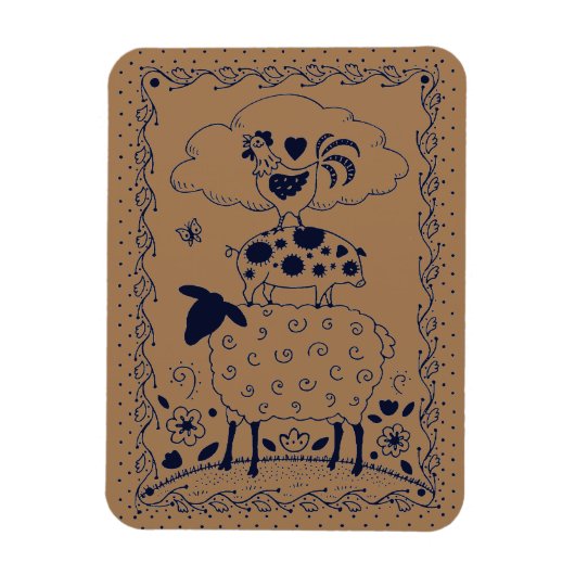 MAGNET FLEXIBLE ART FOLAIRE ANIMAUX DE FERME MOUSSE, PIG, ROOSTER  (Vertical)