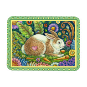 MAGNET FLEXIBLE ART FOLK RABBIT & BLUEBIRD DANS LE JARDIN SECRET