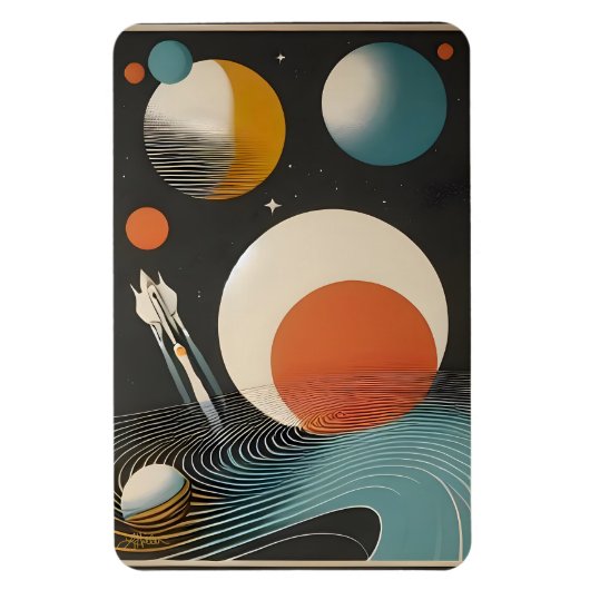 Magnet Flexible Art galactique de l'ère spatiale du milieu du sièc (Vertical)
