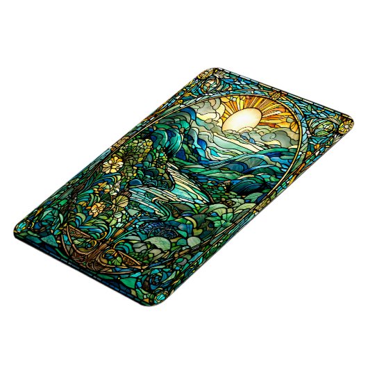 Magnet Flexible Art Nouveau Verre Tiré Soleil Levant Paysage Art (Côté Gauche)