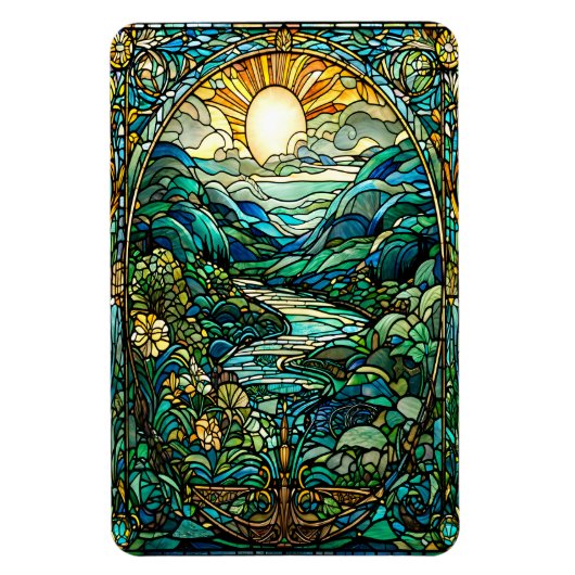Magnet Flexible Art Nouveau Verre Tiré Soleil Levant Paysage Art (Vertical)