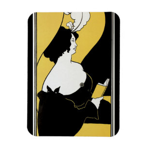Magnet Flexible Art Nouveau vintage, femme lisant un livre jaune