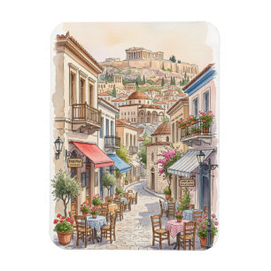 Magnet Flexible Athènes charmant Grèce Rue Aquarelle