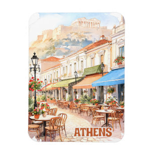 Magnet Flexible Athènes charmant Grèce Rue Aquarelle
