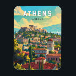 Magnet Flexible Athens Grèce Travel Art Vintage<br><div class="desc">Athènes design de voyage vectoriel rétro. La ville est encore dominée par des monuments du Vème siècle avant JC,  dont l'Acropole,  une citadelle au sommet d'une colline surmontée de bâtiments anciens comme le temple colonné du Parthénon.</div>
