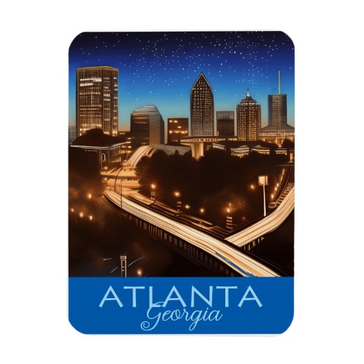 Magnet Flexible Atlanta Georgia Skyline Bleu et Gold Soirée (Vertical)