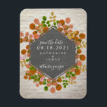 Magnet Flexible Automne Botanique Mariage En Briques Enregistrer L<br><div class="desc">Un mariage rustique élégant sauvez l'aimant date avec un design botanique automne feuillage avec un arrière - plan en brique noir et blanc. Recherchez des invitations de mariage et d'autres objets de coordination chez Jill's Paperie.</div>