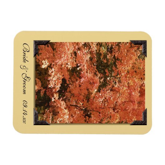 Magnet Flexible Automne Orange Feuille mariage Enregistrer la date (Horizontal)