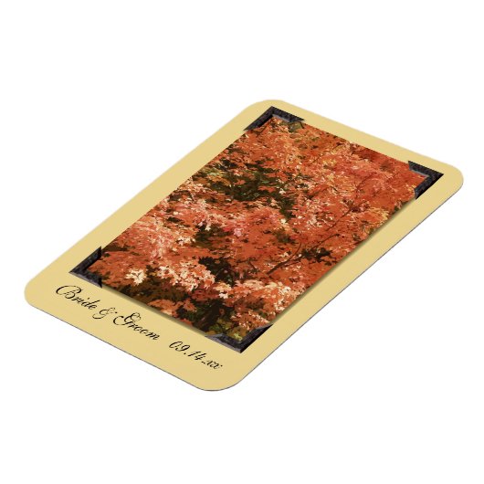 Magnet Flexible Automne Orange Feuille mariage Enregistrer la date (Côté Gauche)