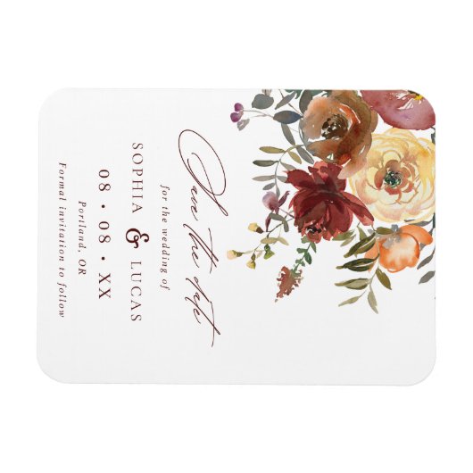 Magnet Flexible Automne Rouille Bourgogne Orange Mariage Script En (Horizontal)