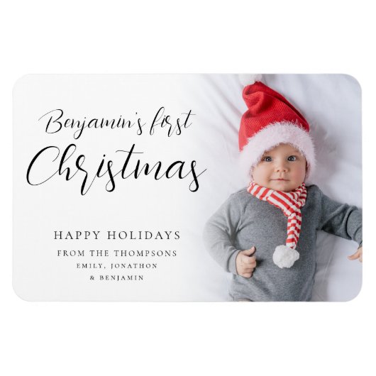Magnet Flexible Baby First Christmas Photo Calligraphie Custom Mag (Horizontal)