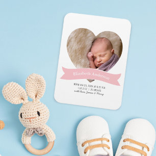 Magnet Flexible Baby Girl Photo Minimalist Birth Announcement