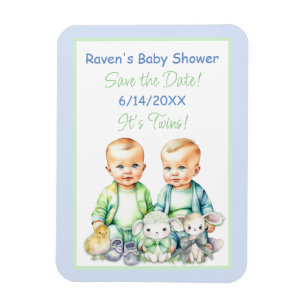Magnet Flexible Baby shower Bleu et Vert Twin Boys Enregistrer la 