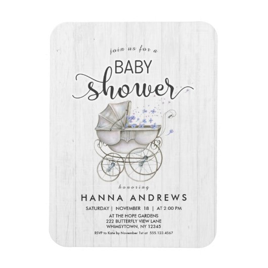 Magnet Flexible Baby shower Bois blanc & Carriage Boy Invitation (Vertical)