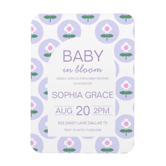 Magnet Flexible Baby Shower Cute Fleur de Daisy Violet Rose (Vertical)