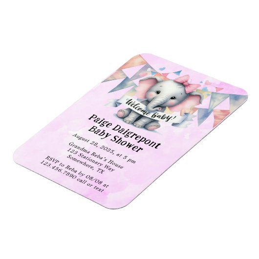Magnet Flexible Baby shower d'accueil Eléphant mignon Invitation (Côté Gauche)