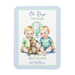 Magnet Flexible Baby shower jumeaux pour garçons Enregistrer la da