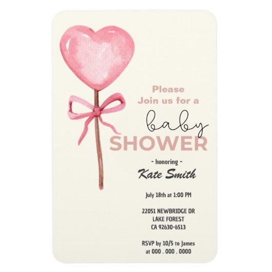 Magnet Flexible Baby shower Lollipop en forme de coeur (Vertical)