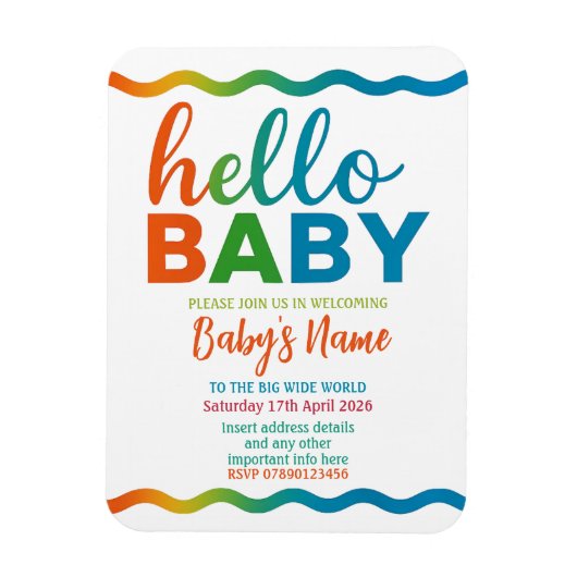 Magnet Flexible Baby shower Rainbow invitation invitation personna (Vertical)