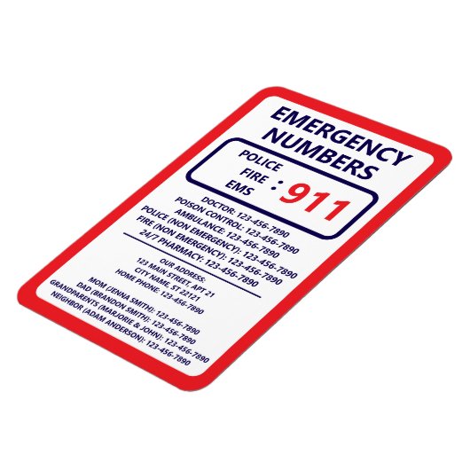 Magnet Flexible Babysitter Emergency Numbers List Contact Info (Côté Gauche)