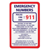 Magnet Flexible Babysitter Emergency Numbers List Contact Info (Vertical)