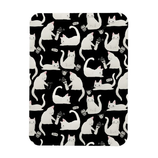 Magnet Flexible Bad Cats Knocking Stuff Over, White Cats on Black (Vertical)