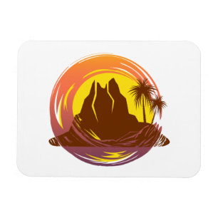 Magnet Flexible Badge avec paysage volcanique tropical et palmiers