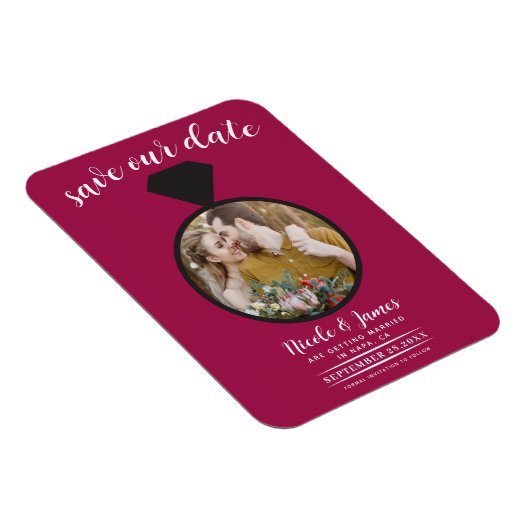 Magnet Flexible Bague de Mariage rose framboise Enregistrer la dat (Côté Droit)