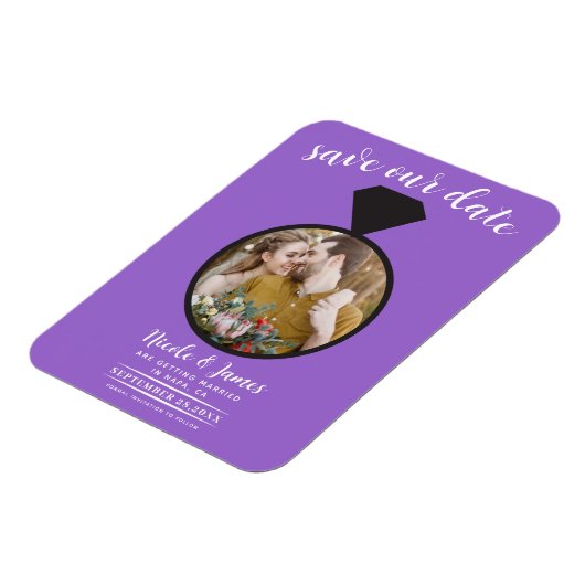 Magnet Flexible Bague de Mariage violet photo Enregistrer la date (Côté Gauche)