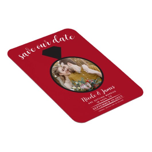 Magnet Flexible Bague rouge Mariage photo Enregistrer la date (Côté Droit)