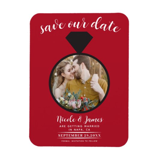 Magnet Flexible Bague rouge Mariage photo Enregistrer la date (Vertical)