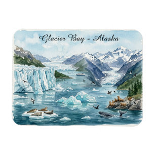 Magnet Flexible Baie des glaciers Alaska Parc National Aquarelle