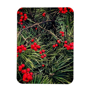Magnet Flexible Baies Rouges Aiguilles de Pin Photo de Noël