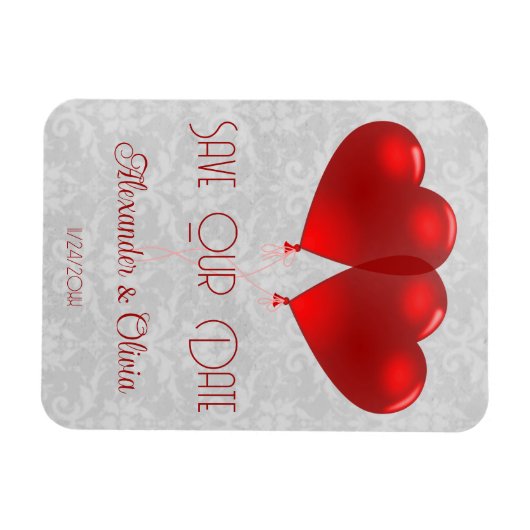 Magnet Flexible Ballons Coeur Rouge Enregistrer l'aimant Date (Horizontal)