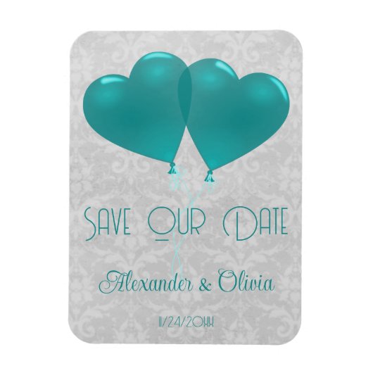 Magnet Flexible Ballons Coeur turquoise Enregistrer l'aimant Date (Vertical)