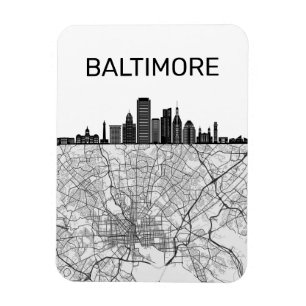 Magnet Flexible Baltimore Maryland City Skyline avec carte