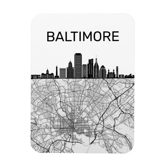 Magnet Flexible Baltimore Maryland City Skyline avec carte (Vertical)