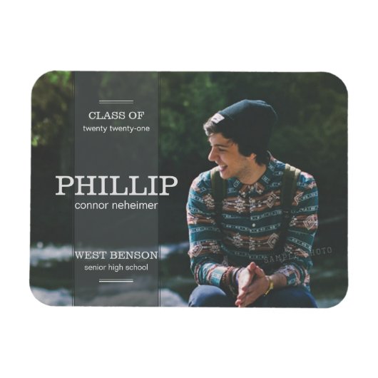 Magnet Flexible Banner Grey Photo Faire-part de graduation (Horizontal)